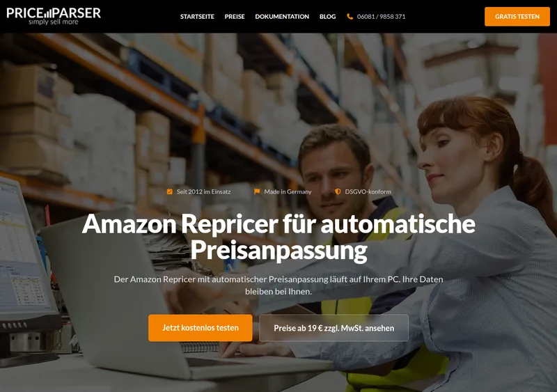 Webseite priceparser.de - Amazon-Repricing-Software, gebaut von Martin Kleine